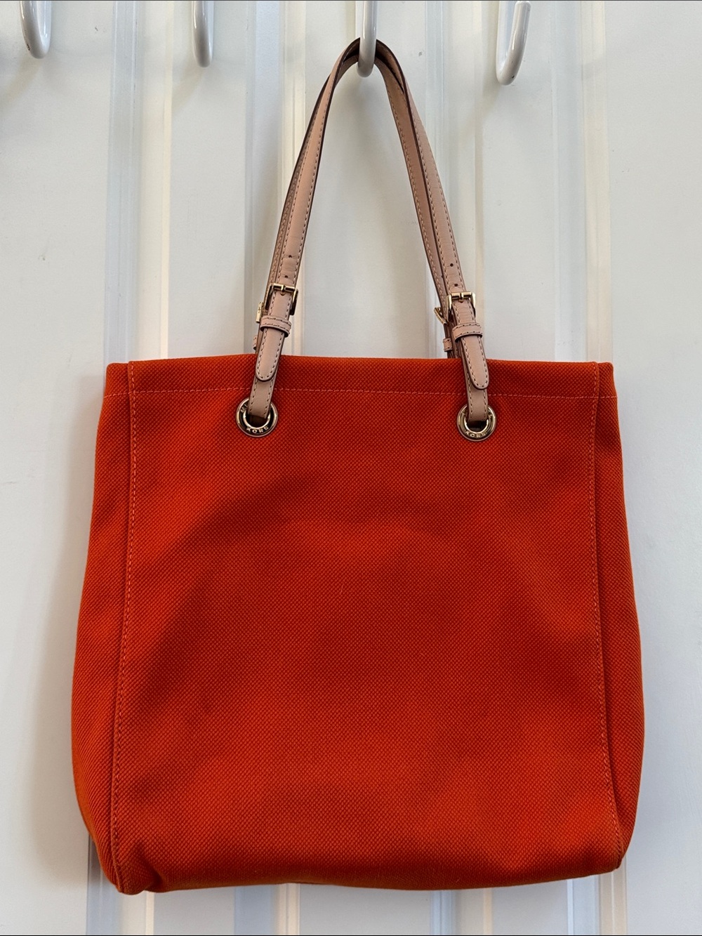 Michael Kors Burnt Orange Canvas Tote with Tan Leather Straps - Picture 1 of 11